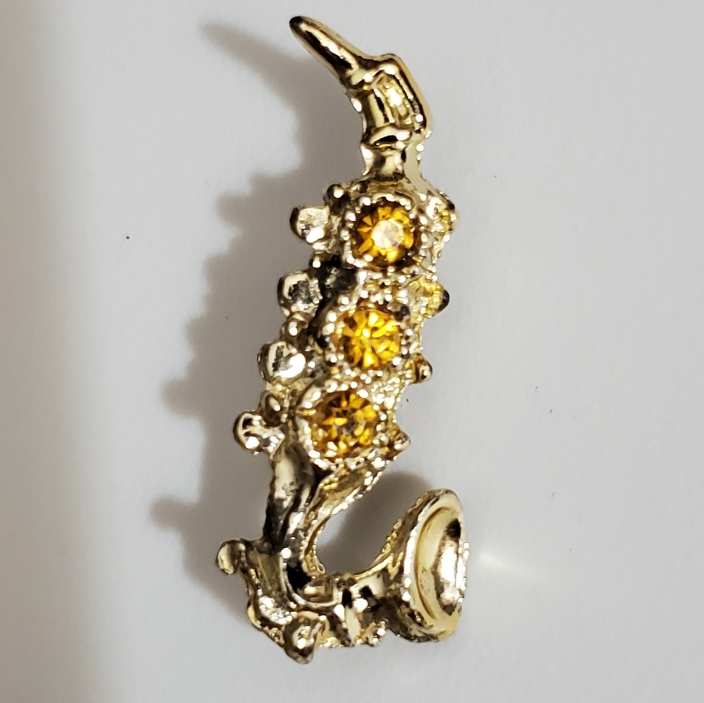 Vintage saxophone brooch pin music jazz gold Rhinestones small 50's 60's vtg